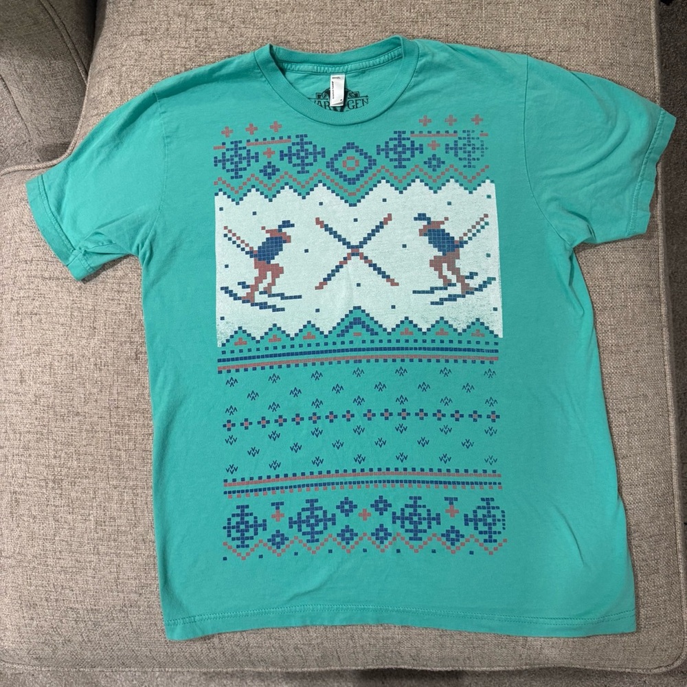 Vardagen - Hand-Screened - Ugly Sweater Graphic Tee - Teal - Unisex - Medium